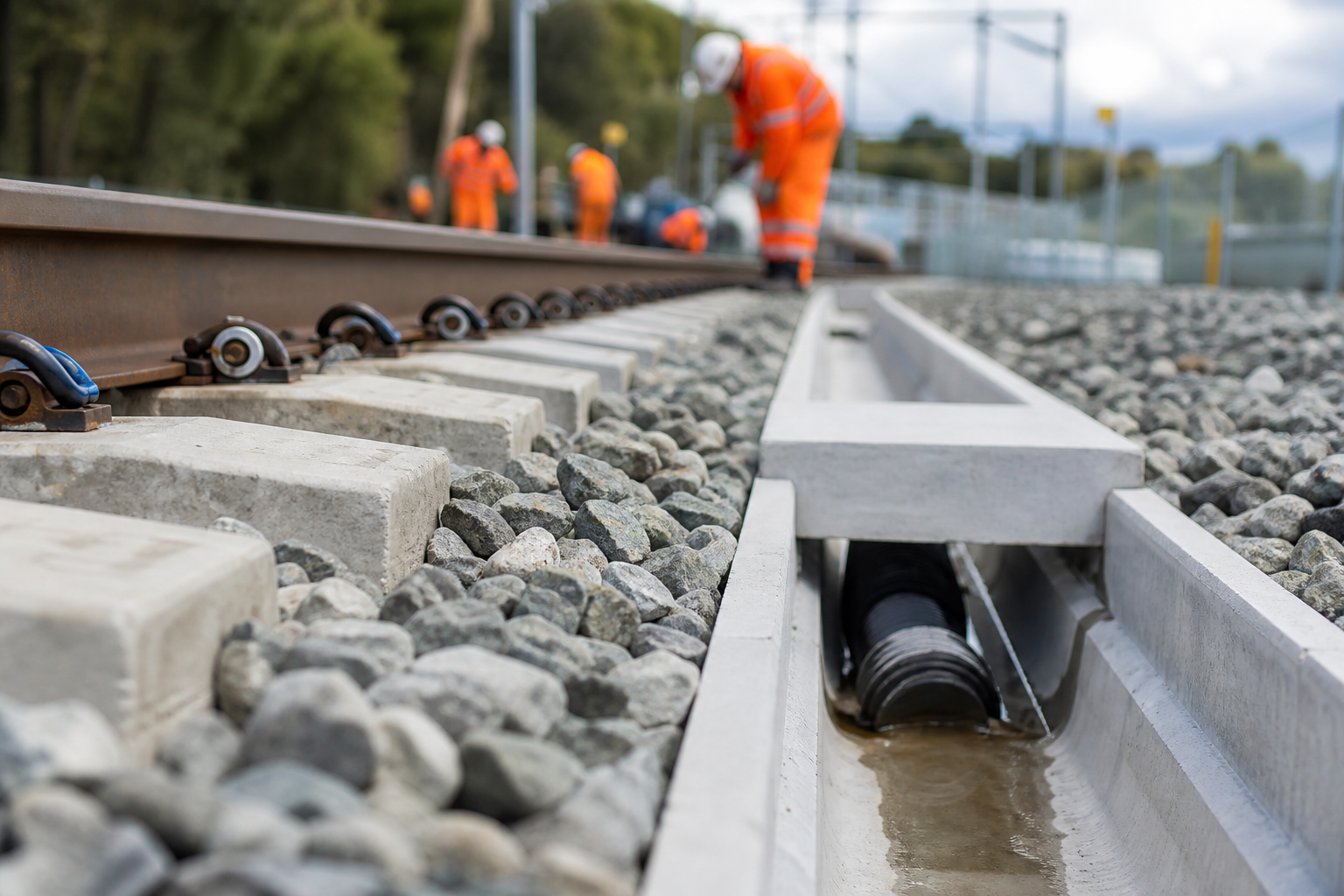 Trackside civil engineering works on a rail infrastructure project